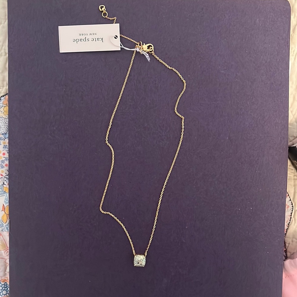Kate Spade light green glittery square necklace NEW